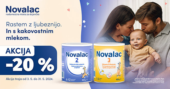 Nadaljevalne mlečne formule Novalac 2 in 3 v 400 g pakiranju so vam na voljo 20% ugodneje