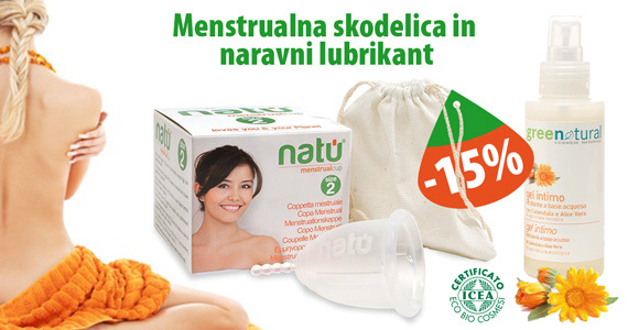 Izkoristite popust na menstrualno skodelico in lubrikant Natu.