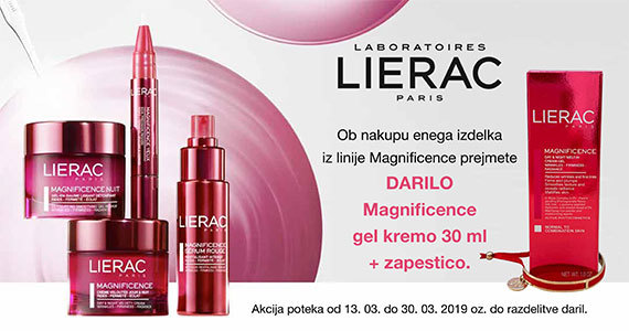 Ob nakupu Lierac Magnificence prejmete darilo: Čudovito zapestnico + Magnificence gel/kremo (30 ml)