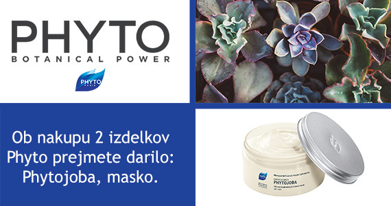 Ob nakupu dveh izdelkov Phyto vam podarimo: Phytojoba masko za lase (50 ml