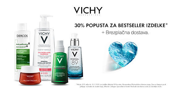 Vichy vam podarja 30% popust na Besteller izdelke* + Brezplačno dostavo.