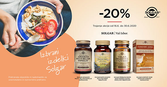 Izbrani izdelki Solgar so vam na voljo 20% ugodneje