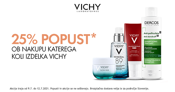 Vichy vam je na voljo 25% ugodneje + Brezplačna dostava ob nakupu Vichy nad 30€