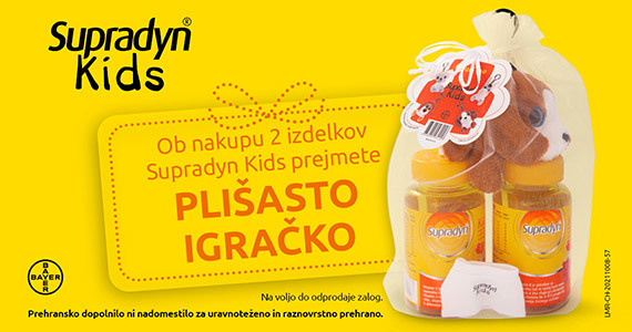Na voljo vam je paket Supradyn Kids, ki vsebuje 2 izdelka Supradyn Kids ter obesek (plišasto igračo)