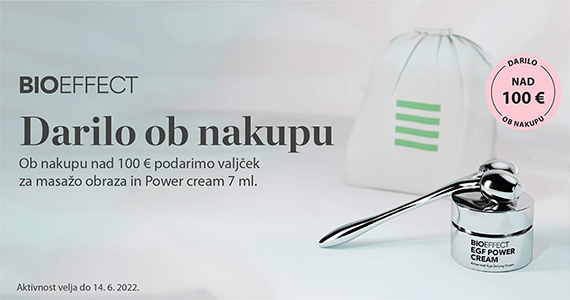 Ob nakupu izdelkov Bioeffect v skupni vrednosti nad 100€ prejmete darilo: Bioeffect Power Cream (7 ml) in valjček za masažo obraza