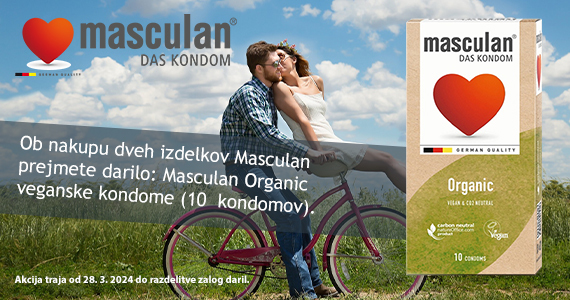 Ob nakupu 2 izdelkov Masculan prejmete darilo: Masculan Organic kondome (10 kondomov).