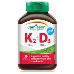 Jamieson Vitamin K2 120 μg + Vitamin D3 1000 I.E., kapsule (30 kapsul)