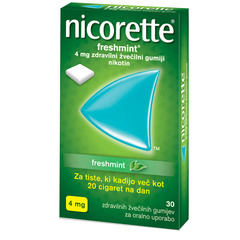 Nicorette Freshmint, 4 mg zdravilni žvečilni gumiji (30 žvečilnih gumijev)