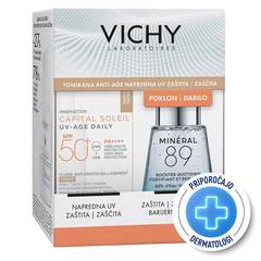 Vichy Capital Soleil UV-Age Tinted + Mineral 89, paket za zaščito kože pred soncem ZF50+ (40 ml + 30 ml)