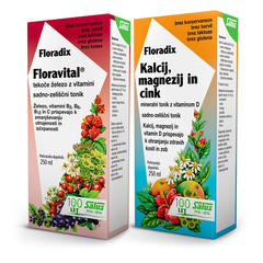 Floradix Floravital in Kalcij, Magnezij in Cink, komplet tonikov (2 x 250 ml)