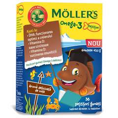 Moller's Omega-3, žvečljivi bonbon za otroke z okusom kole (36 bonbonov)