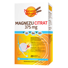 Natural Wealth Magnezij Citrat 375 mg + B1 + B6 + B9, šumeče tablete (20 tablet)