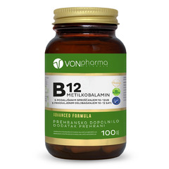 VonPharma B12 Metilkobalamin, tablete s podaljšanim sproščanjem 10-12 ur (100 tablet)