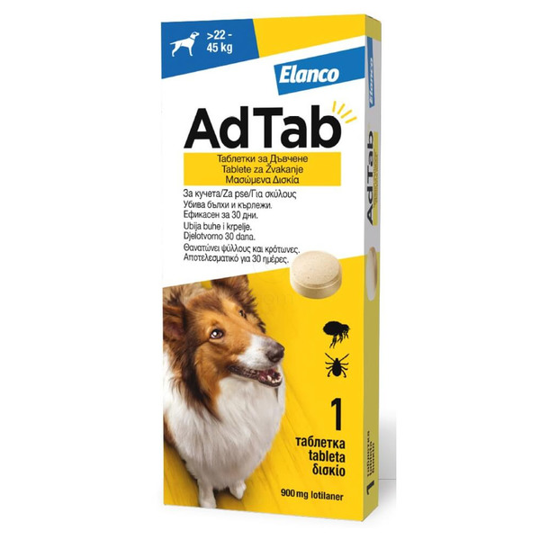 AdTab 900 mg, žvečljive tablete za pse - >22 - 45 kg ( 1 tableta)