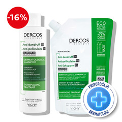  Vichy Dercos, šampon proti prhljaju za normalne in mastne lase + eko polnilo (200 ml + 500 ml) 