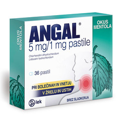Angal 5 mg/1 mg, pastile z okusom mentola (36 pastil)