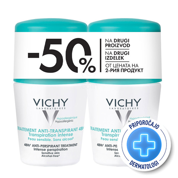 Vichy Deo, deodorant z antiperspirantom za uravnavanje potenja 48h - paket (2 x 50 ml)