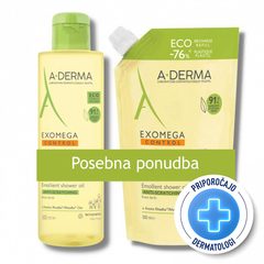 A-Derma Exomega Control, emolientno čistilno olje in refill (2 x 500 ml) 