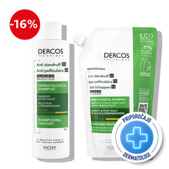 Vichy Dercos, protokol - šampon proti prhljaju za suhe lase + eko polnilo (200 ml + 500 ml)