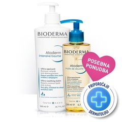 Bioderma Atoderm, paket - balzam in hranljivo olje za tuširanje (500 ml + 200 ml)