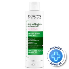 Vichy Dercos Antipelliculare Sensitive, negovalni šampon proti prhljaju za občutljive lase (200 ml)