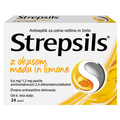 Strepsils z okusom medu in limone 0,6 mg/1,2 mg pastile (24 pastil)