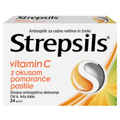Strepsils vitamin C z okusom pomaranče, pastile (24 pastil)