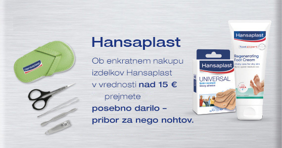 Hansaplast izdelki so vam na voljo 20% ugodneje, ob nakupu nad 15€ pa prejmete še darilo!