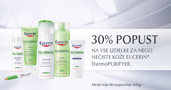 Izdelki Eucerin DermoPURIFYER so vam do razprodaje na voljo 30% ugodneje!