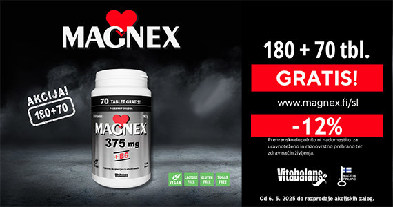 Magnex 375 mg + B6 paket (180 tablet + 70 tablet) vam je na voljo 12% ugodneje.