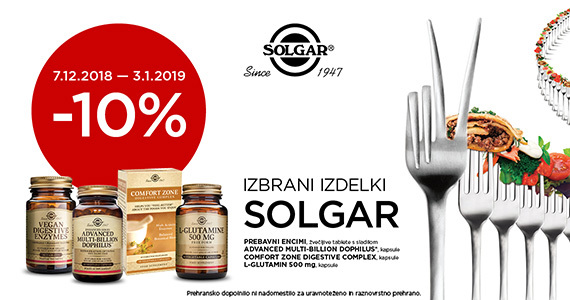 Izbrana prehranska dopolnila Solgar so vam na voljo 10% ugodneje.