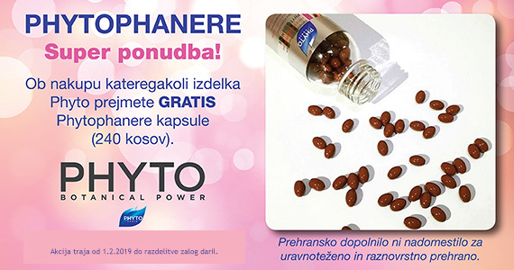 Ob nakupu kateregakoli izdelka Phyto prejmete darilo: Phytophanere kapsule.
