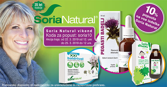 Soria Natural vikend - vsi izdelki Soria Natural so vam ta vikend na voljo 10% ugodneje. Koda za popust: soria10.
