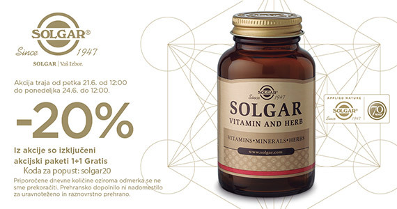 Napovedujemo: Solgar vikend - vsi izdelki Solgar so vam na voljo 20% ugodneje. Koda za popust: solgar20.
