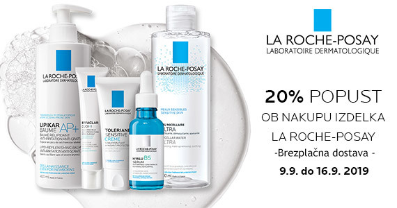 Izdelki La Roche-Posay so vam na voljo 20% ugodneje + Brezplačna dostava.