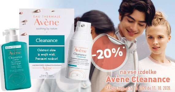 Avene Cleanance - tvoja linija za nego kože nagnjene k aknam vam je na voljo 20% ugodneje.