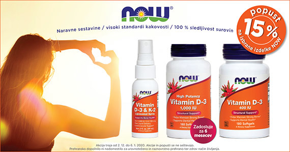 NOW Vitamini D so vam na voljo 15% ugodneje.