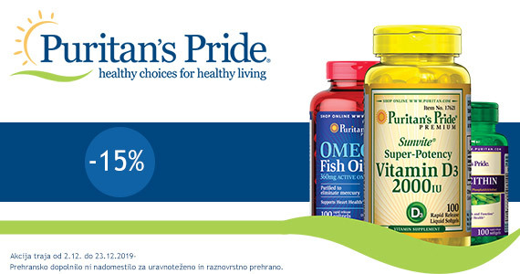 Prehranska dopolnila Puritan's Pride so vam na voljo 15% ugodneje.