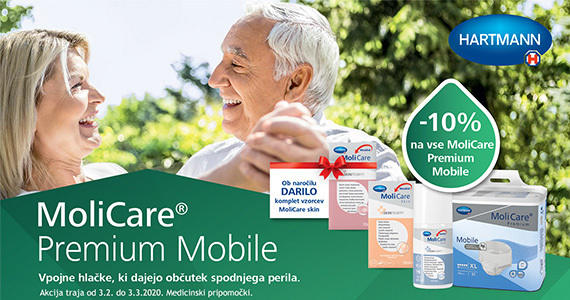 Molicare Premium Mobile vpojne hlačke so vam na voljo 10% ugodneje + Darilo ob nakupu: komplet vzorcev Molicare Skin.