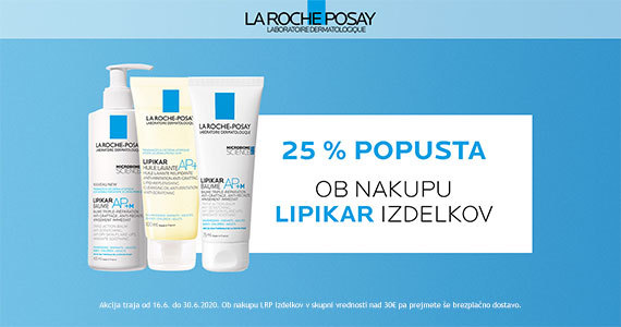 La Roche Posay Lipikar vam je na voljo 25% ugodneje + Brezplačna dostava ob nakupu LRP izdelkov v skupni vrenodsti nad 30€.