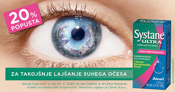 Kapljice za oči Systane so vam na voljo 20% ugodneje.