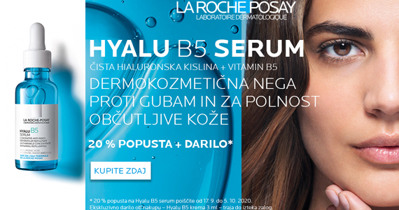 La Roche-Posay Hyalu B5 vam je na voljo 20% ugodneje + Darilo: Hyalu B5 krema (3 ml).