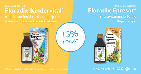 Floradix Kindervital in Epresat tonika sta vam na voljo 15% ugodneje.