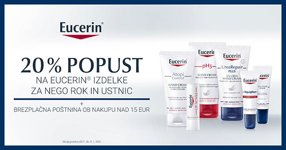 Izdelki Eucerin za nego rok in ustnic so vam na voljo 20% ugodneje + Brezplačna dostava ob nakupu Eucerin nad 15%.