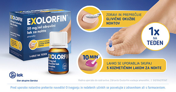 Exolorfin - 50 mg/ml zdravilni lak za nohte – ekspert za zdravljenje in preprečevanje glivičnih okužb nohtov.