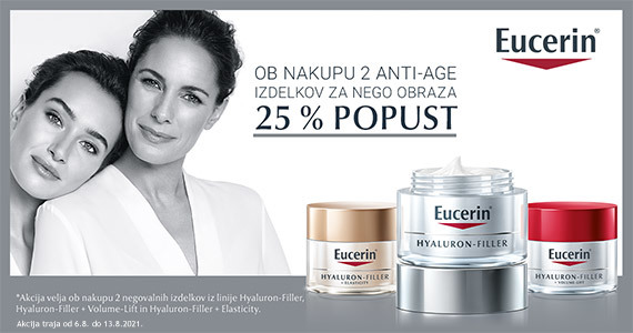 Ob nakupu 2 Eucerin anti-age izdelkov za nego obraza prejmete 25% popust.
