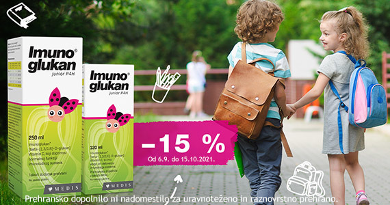Imunoglukan Junior izdelka sta vam na voljo 15% ugodneje.
