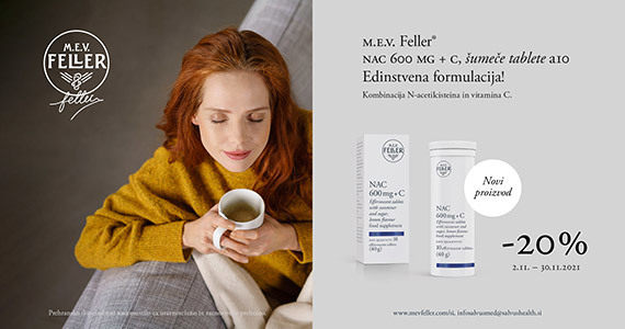 M.E.V. Feller NAC 600 mg  + C šumeče tablete so vam na voljo 20% ugodneje.