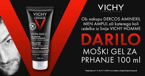 Ob nakupu izbranih izdelkov za moške Vichy prejmete darilo: Vichy moški gel za prhanje (100 ml).