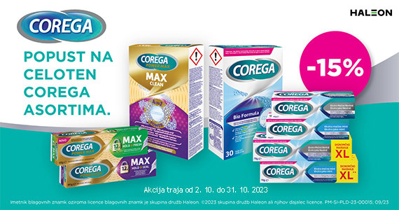Vsi izdelki Corega so vam na voljo 15% ugodneje.